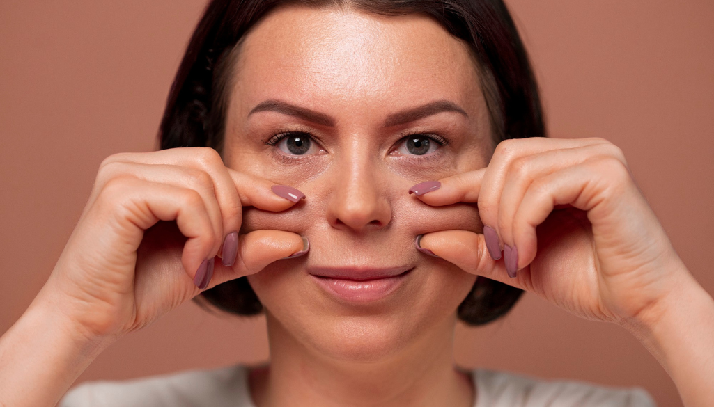 Sagging cheeks caused by midface volume loss and skin laxity